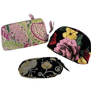 Vera Bradley Lot of Small Mini Bags Make Up Glasses Wallet Pink Black Floral